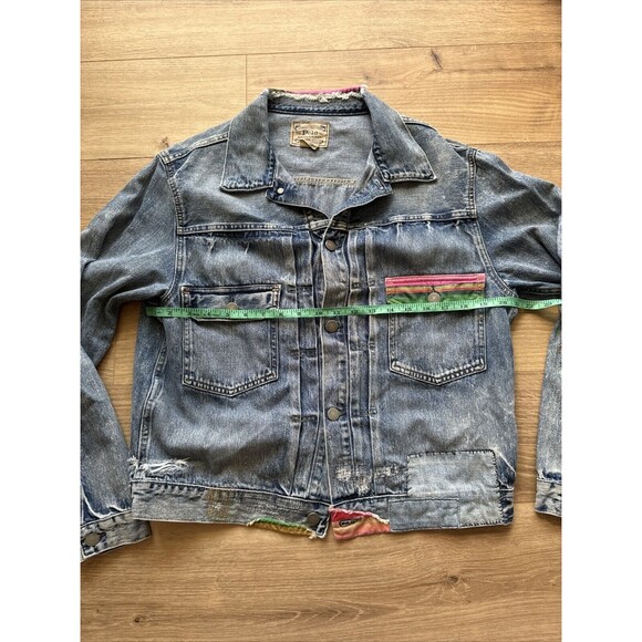 POLO RALPH LAUREN Men’s RENTON Striped Patch Denim Jean Jacket distressed serape - Picture 7 of 12